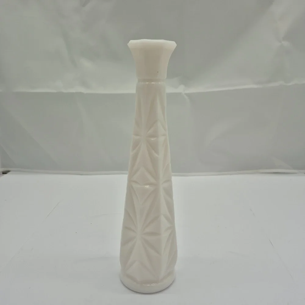 Vintage Hoosier Milk Glass Starburst Bud Vase Textured White 9 Inch
